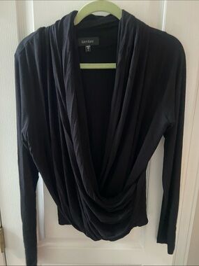 Karen Kane Black Draped Scoop-Neck Lightweight Sweater